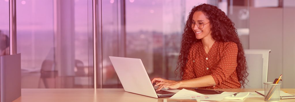 Optical practice manager working and checking digital marketing solutions