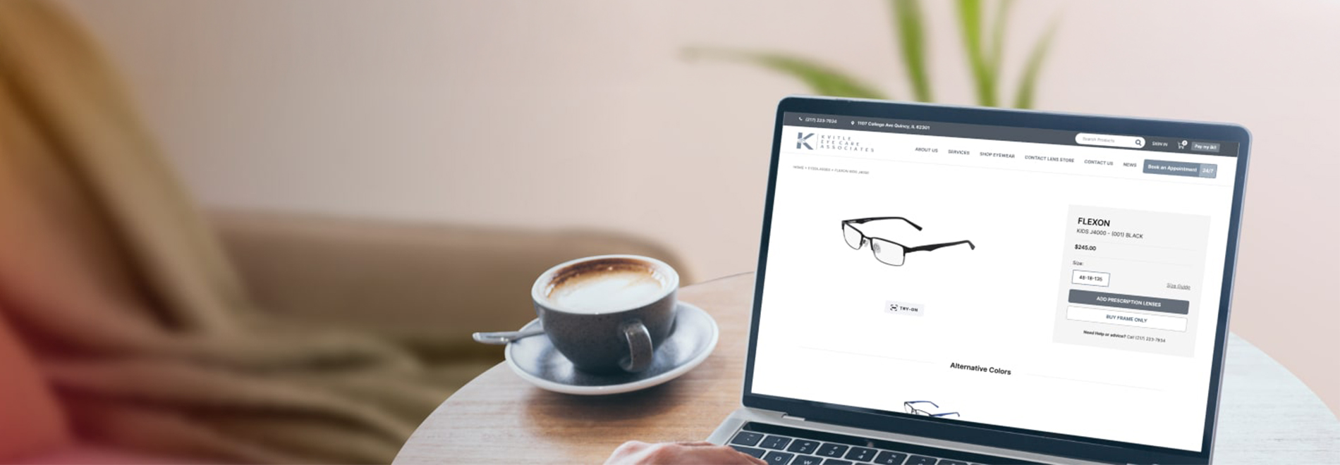 Laptop on web browser shows ecommerce for opticians