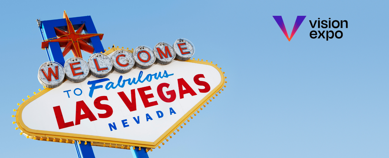 Welcome to Fabulous Las Vegas sign under a clear blue sky, with the Vision Expo logo in the top right corner.