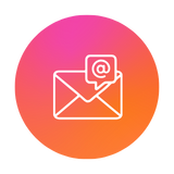 Icon of an envelope with an email symbol, displayed on a pink-to-orange gradient circle.
